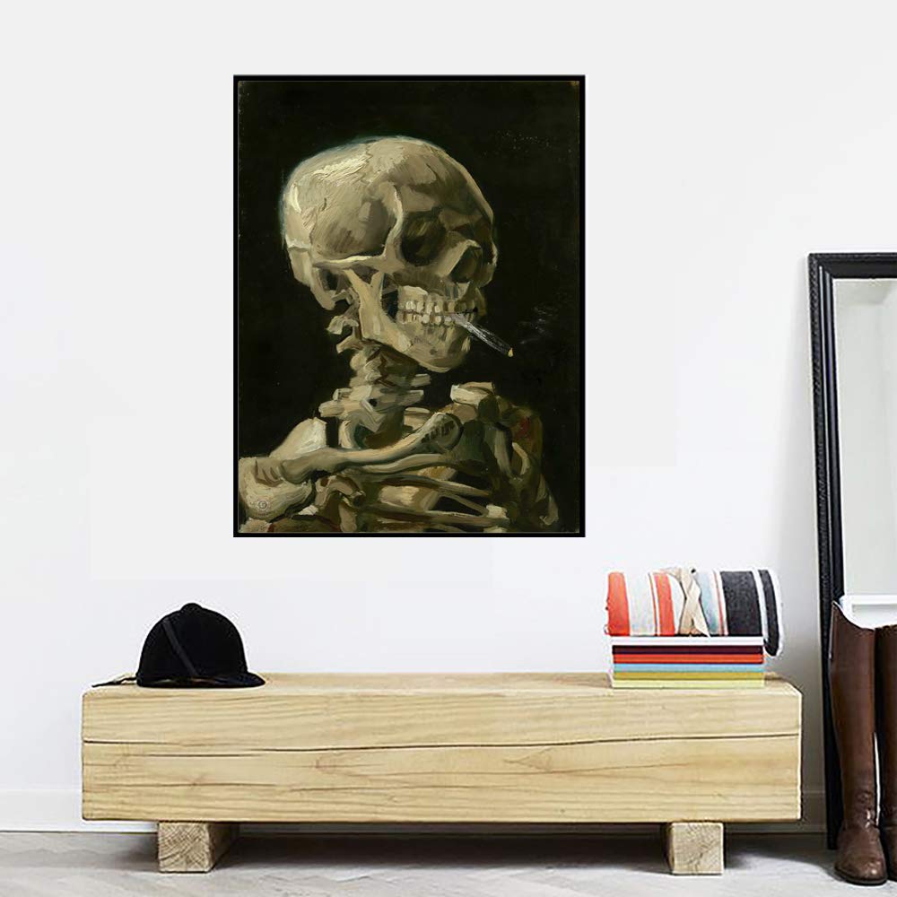 Kiddale Skull with Cigarette(1886 by Vincent Van Gogh),Canvas Prints Wall Art Pictures Reproductions Artwork Paintings Poster,24"x16"(Unframed