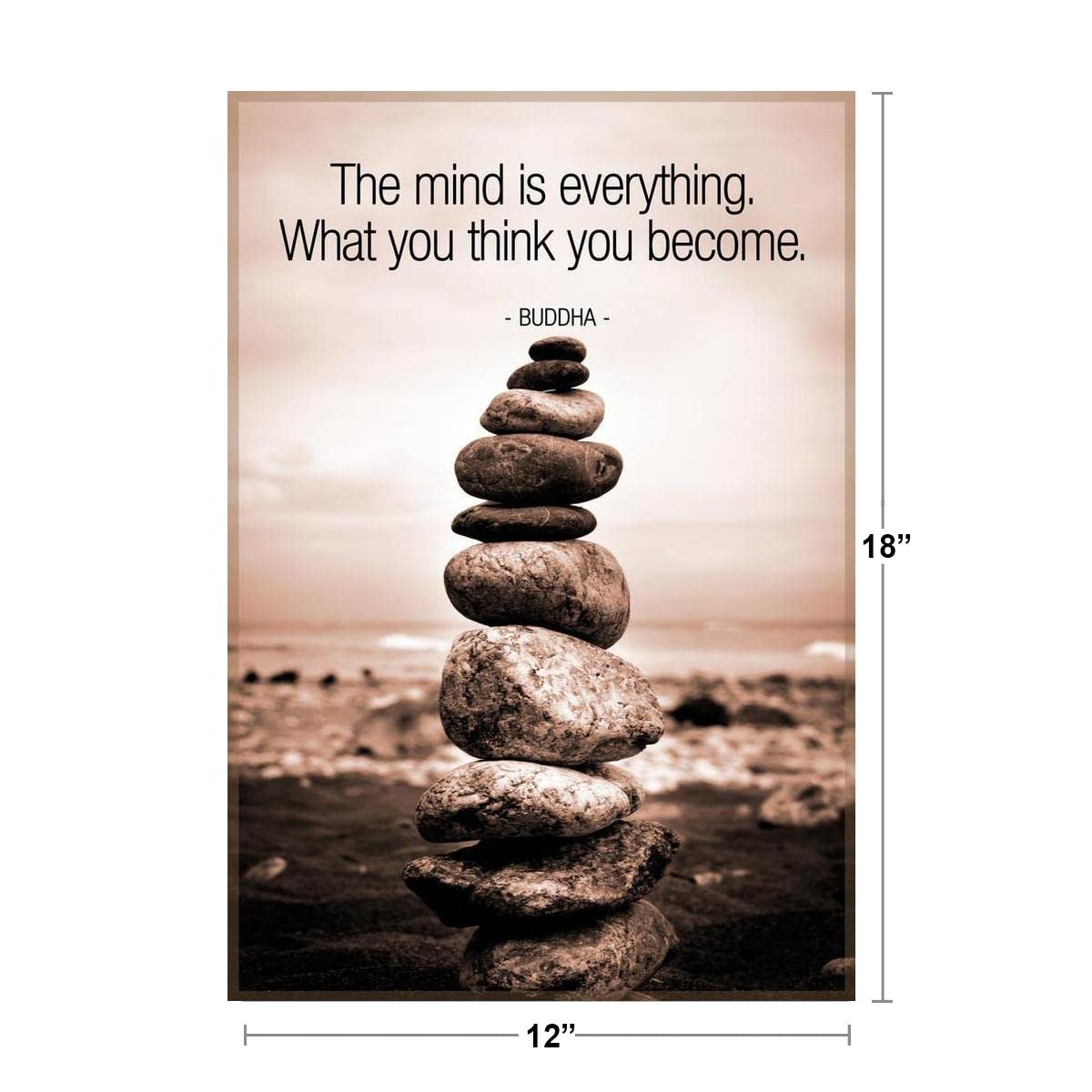 Buddha Balancing Rocks The Mind Is Everything Sepia Cool Wall Decor Art Print Poster 12x18