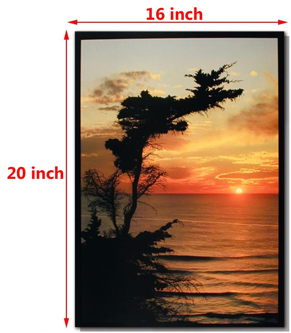 Ocean Landscape Sunrise At the Lone Cypress Point Nature Tree Wall Decor Art Print Poster (16x20)