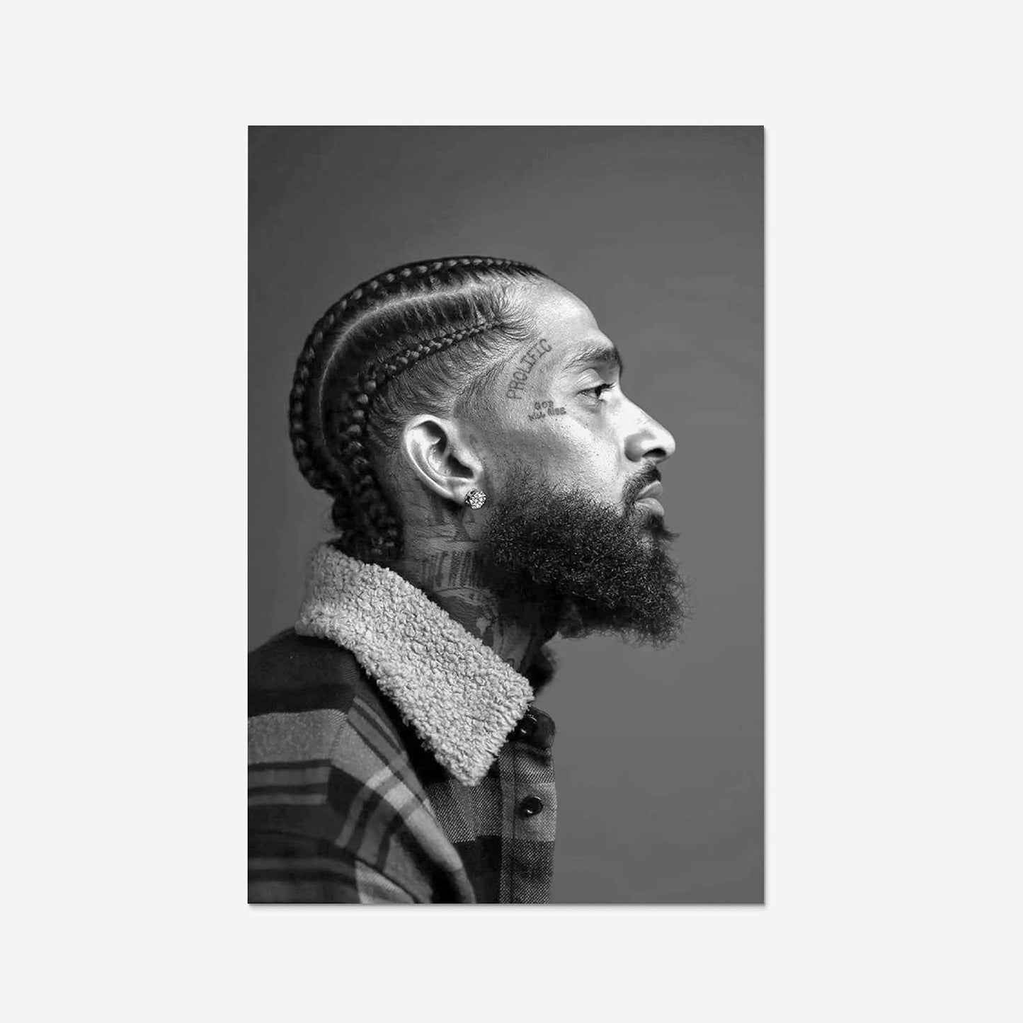 Funny Ugly Christmas Sweater Nipsey Hussle Wall Décor Poster Hip-hop Rapper Art Print for Home Decoration - Black and White Profile Portrait, 8 in x 12 in