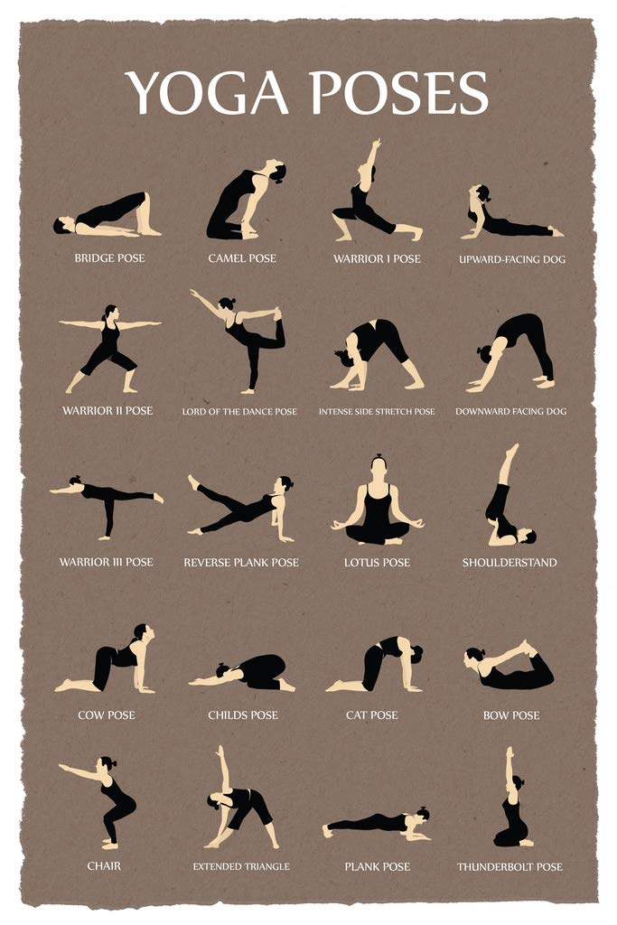 Yoga Poses Reference Chart Studio Gray Cool Wall Decor Art Print Poster 12x18