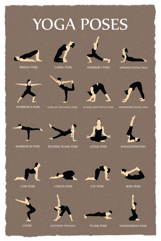 Yoga Poses Reference Chart Studio Gray Cool Wall Decor Art Print Poster 12x18