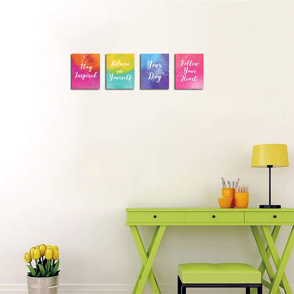 Inspirational Wall Art Motivational Painting- Quotes and Sayings Poster Home Office Decor Canvas Print Bedroom Bathroom Decoration Kids Teens Positive Pictures Modern Artwork Set of 4 Unframed