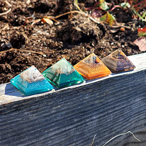 Orgonite Crystals Mental Wellness, Good Luck, Prosperity Set: Portable Mini Pyramids of Maligano Jasper, Green Aventurine, Bronzite, Blue Calcite for self-Esteem, Abundance & Positivity