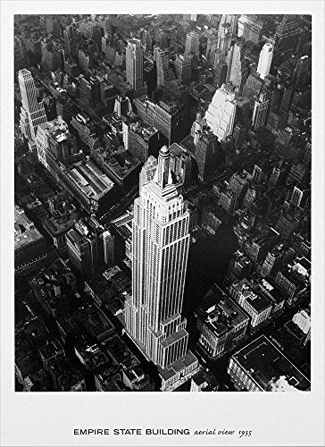 Office Decor Inspirational Vintage Cityscape Poster "Empire State Building, Aerial View, 1935, New York" - Black & White Wall Art Decoration Print (16"x22")
