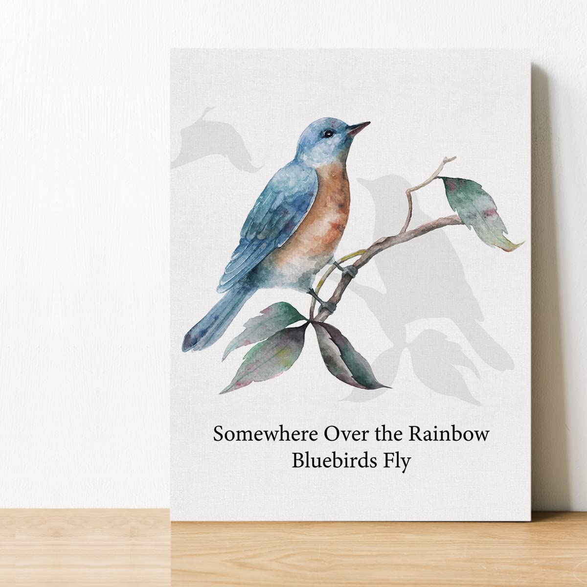 EVXID Inspirational Quote Somewhere Over the Rainbow Canvas Poster Painting Wall Art, Bluebirds Print Artwork Framed Ready to Hang for Home Office Decor 12 x 15 inch