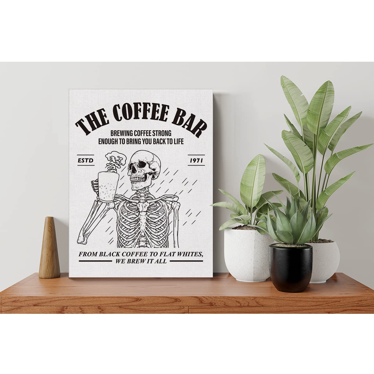 the Coffee Bar Framed Canvas Picture Coffee Wall Art, Skeleton Coffee Print Paintings Poster "12 x 15", Perfect Wall Decor for Coffee Bar Kitchen Gift