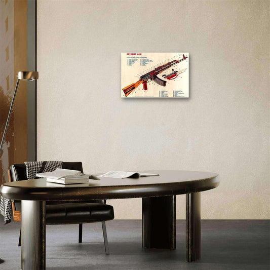 Meishe Art Poster Print Vintage Kalashnihov Assault Rifle Gun AK-47 Modified Structure Chart Military Collection Home Office Wall Decor (14.57" x 22.05")