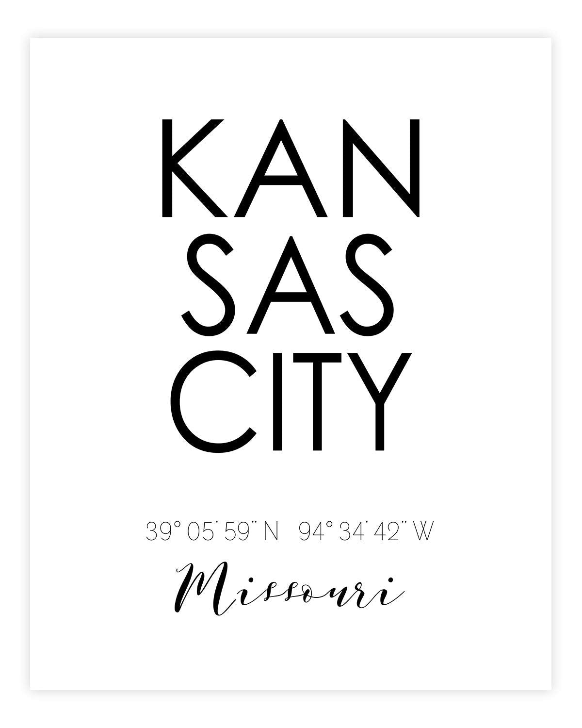 Kansas City Skyline Wall Décor Prints - Set of 2 (8x10) Art Photos - Typography Minimalist Poster