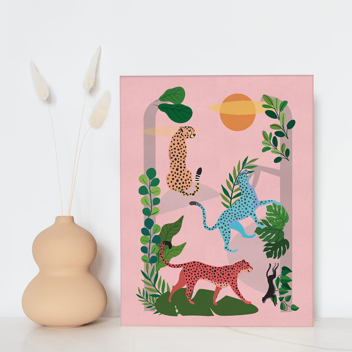 NISTOMISU Colourful Cheetahs Canvas Prints Wall Decor Jungle Cheetahs Canvas Art Sign Canvas Poster Gifts for Home Living Room Bedroom Bathroom Decor 11.5"x15"