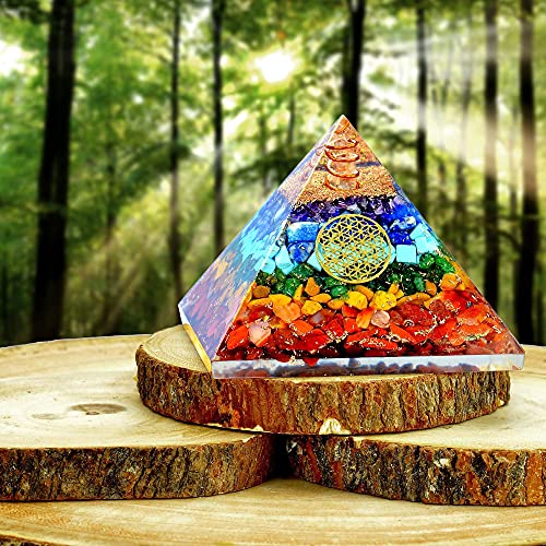 Orgone Chakra Pyramid- 7 Chakra Gemstone Orgonite Pyramid for Chakra Balancing- Psychic Meditation - Healing Love Yoga Chakra