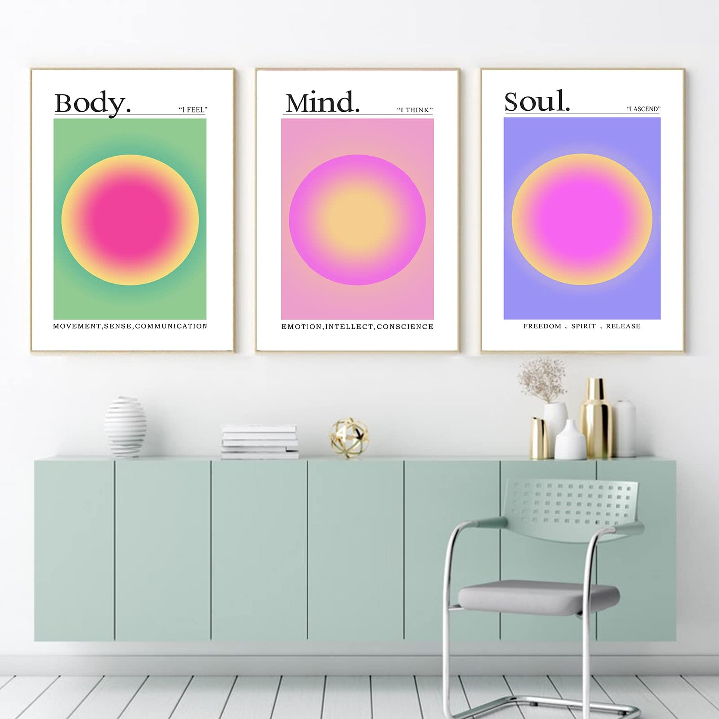 Aura Poster Angel Number Print Mind Body Soul Wall Art Energy Spiritual Picture Aesthetic Wll Art Colorful Gradient Aura Artwork Purple Pink Green Posters for Living Room Bedroom 16x24inch Unframed