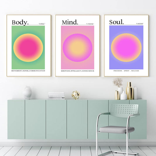 Aura Poster Angel Number Print Mind Body Soul Wall Art Energy Spiritual Picture Aesthetic Wll Art Colorful Gradient Aura Artwork Purple Pink Green Posters for Living Room Bedroom 16x24inch Unframed