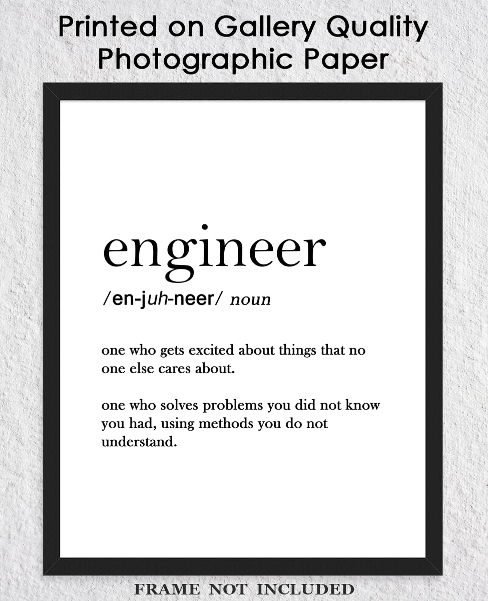 Engineer Funny Definition: 8x10 Unframed Chic, Boho & Modern Typography Wall Art Poster Print for Office, Classroom, Dorm & Bedroom Decor - Creative Gift Idea for Engineers & Engineering Students