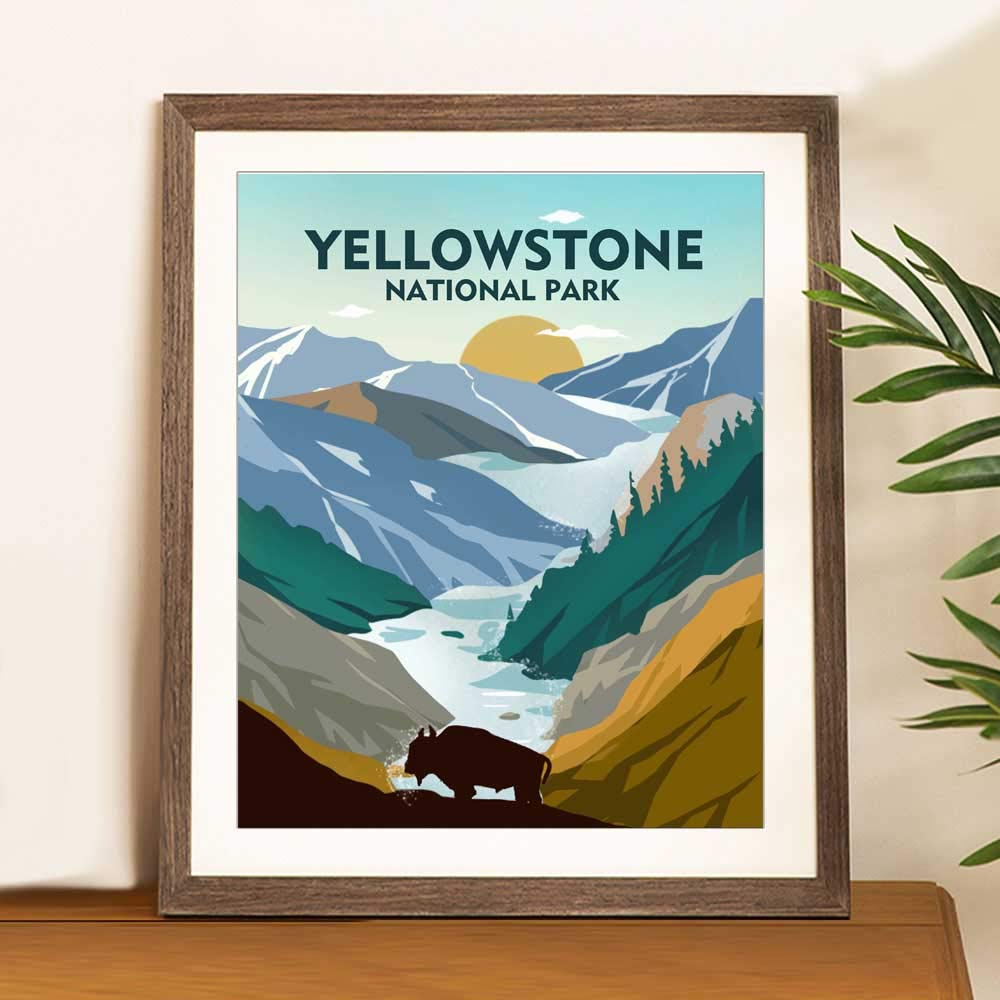 Yellowstone National Park Poster Travel Wall Art Yellowstone National Park Minimalist Decor Travel Poster Wanderlust Gift, UNFRAMED (8X10 inch)