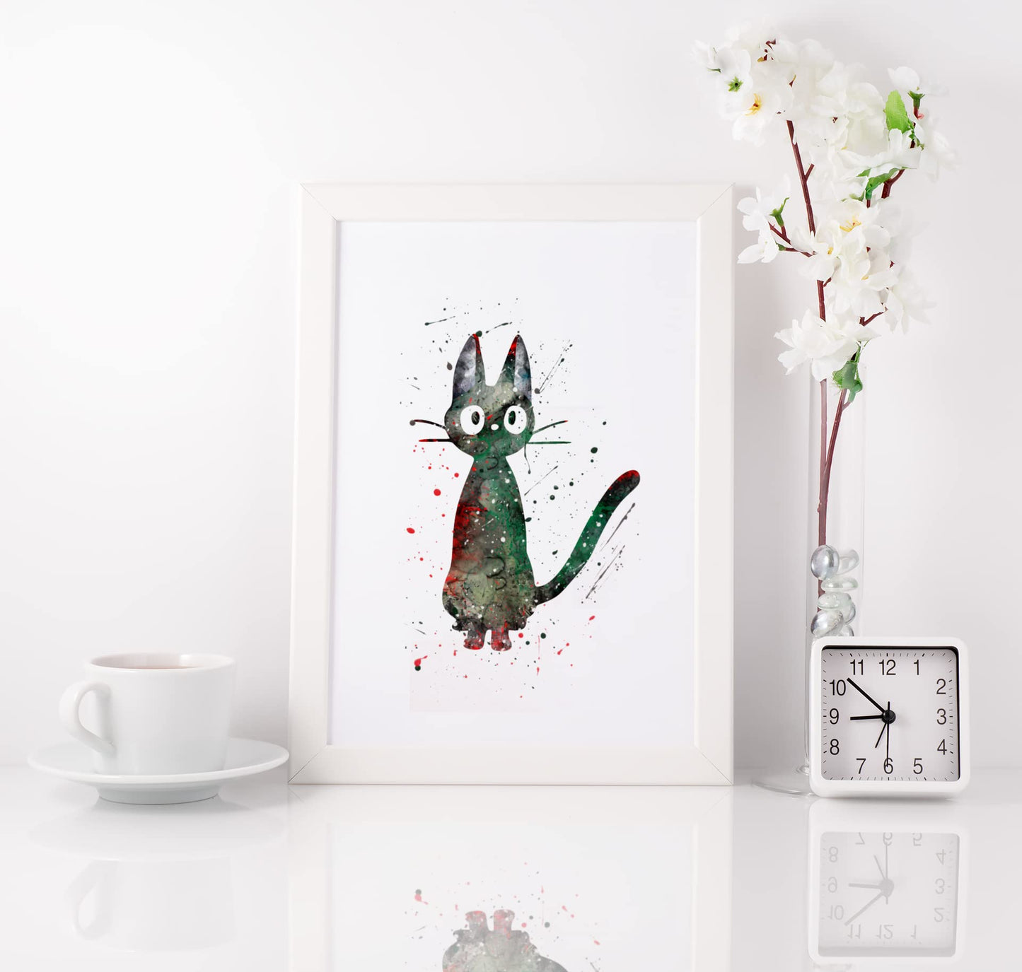 Jiji Cat Prints,Kiki's Delivery Service Anime Watercolor, Nursery Wall Poster, Holiday Gift, Kids and Children Artworks, Digital Illustration Art