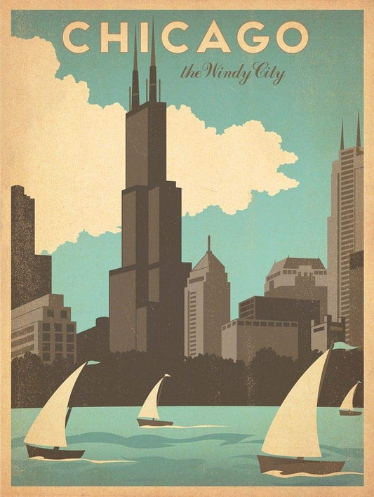 154403 Vintage travel Chicago Art Deco Art Decor Wall 36x24 Poster Print