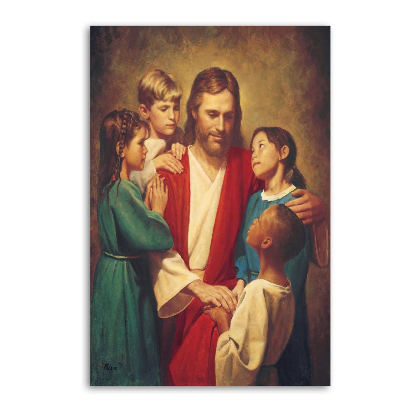 ZTJ Jesus Christ with Children Canvas Art Poster and Wall Art Picture Print Modern Family Bedroom Decor Posters 08x12inch(20x30cm)