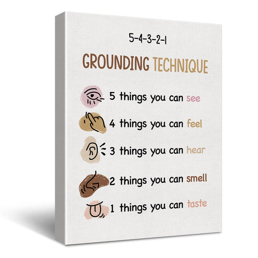 Yuzi-n Grounding Technique Print Poster Mental Health Painting Canvas Wall Art & Tabletop Decoration Home Therapy Office Artwork, Easel & Hanging Hook 12x15Inch