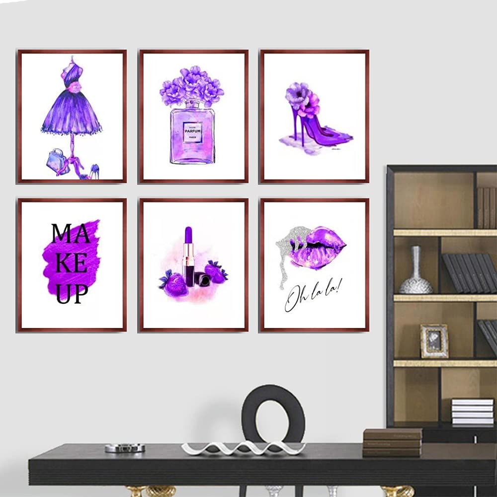 HYPOSFEE Purple Fashion Women Perfume Wall Art Prints Flower Perfume Unframed Art Prints Fashion Posters Living Room Women Office Decorations(8X10inch)