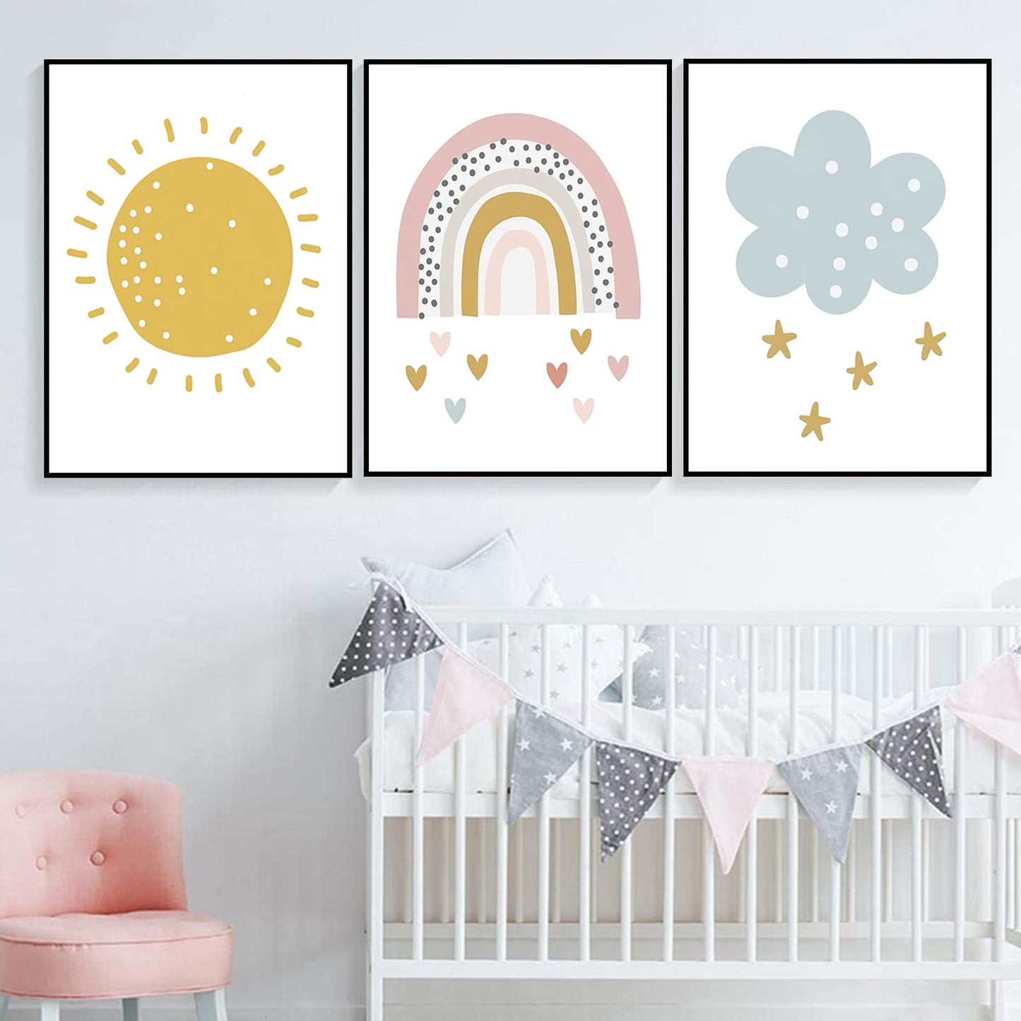 Rainbow Prints Wall Art Rainbow Sunshine Canvas Wall Art Rainbow and Cloud Posters Prints Rainbow Nursery Print Rainbow Canvas Print for Girls Room Decor Unframed