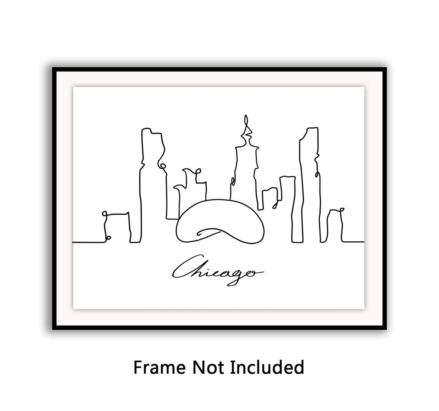 Chicago Skyline Wall Decor Art, Fine Line Print, Minimalist Wall Art, Modern One Line Art, Chicago Landmark Poster, City Skyscraper Poster 8x10 inches UNFRAMED