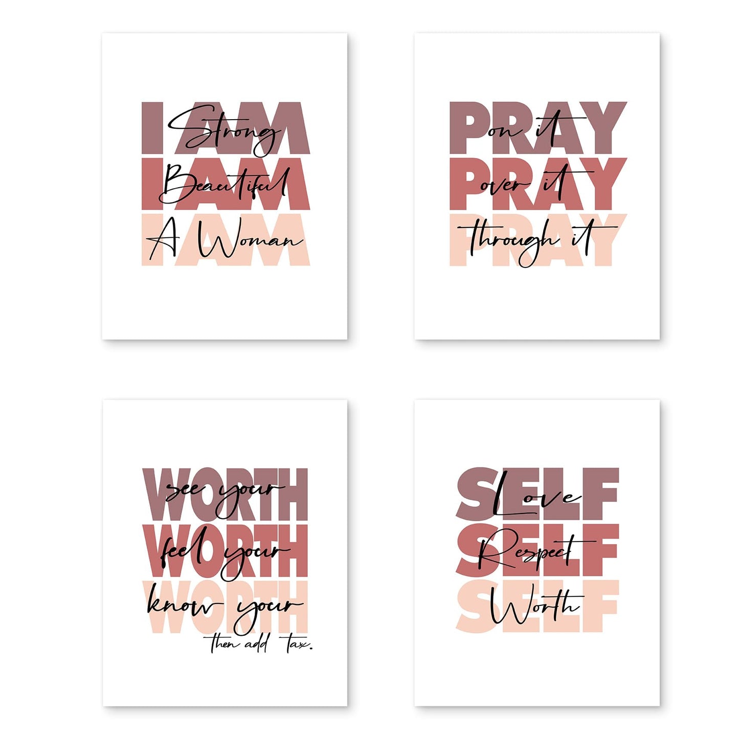 HUYAW PUHEI Woman Girl Inspirational Quotes Pray Worth Wall Art Prints Set of 4, Motivational Posters Gifts for Women Teen Girls Room Home Bedroom Office College Dorm Wall Art Decor (8 x 10 Unframed)