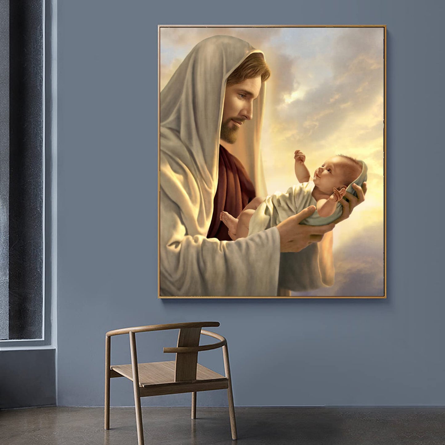 ZZPT Jesus Poster Jesus and Children Canvas Wall Art - Classic Art Prints - Portrait Painting Religious Pictures Spiritual Wall Decor for Living Room Bedroom Kitchen Unframed (12x15in/30x38cm)