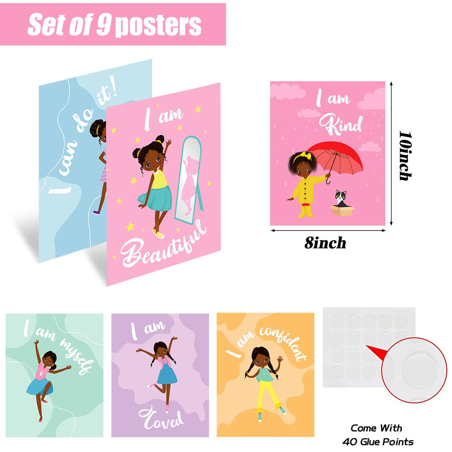 9 Pieces Motivational Black Girl Wall Decor Girls Room Decor African Girl Inspirationa Quotes Poster Unframed Black Girls Art Prints for Kids Teen Girls Room Wall Decorations,Unframed, 8 x 10 Inch