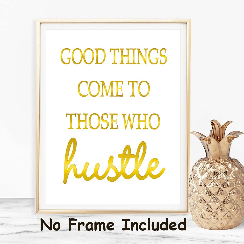 Motivational Quote Phrase Gold Foil Art Print,Inspirational Word Good Thing Cardstock Poster Inspiring Lettering Painting For Office,Living Room Decor Wall Picture(8 X 10 inch,set of 3,UNframed)
