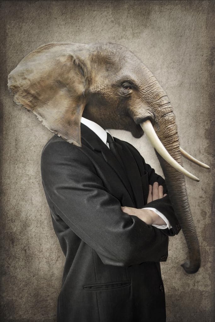 Elephant In Business Suit Head Wearing Human Clothes Funny Parody Animal Art Photo Cool Wall Decor Art Print Poster 12x18