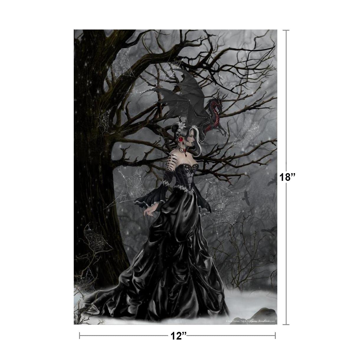 Queen of Shadows At Night With Black Baby Dragon by Nene Thomas Fantasy Poster Dark Forest Witchcraft Sorcerer Cool Wall Decor Art Print Poster 12x18