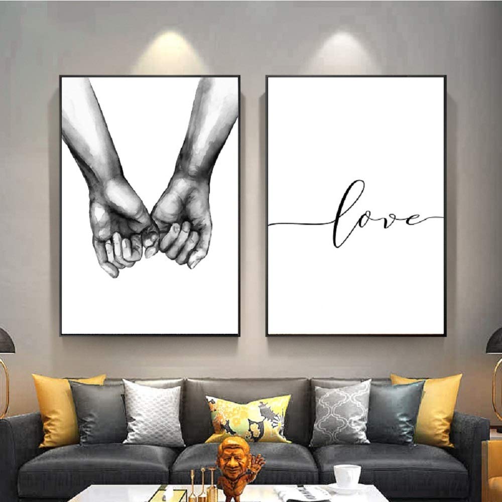 Wall Art for Bedroom Living Room Minimalist Black and White Canvas Print Poster Love Hand in Hand Sketch Art Line Paintings Home Decor (8x10 inches) …