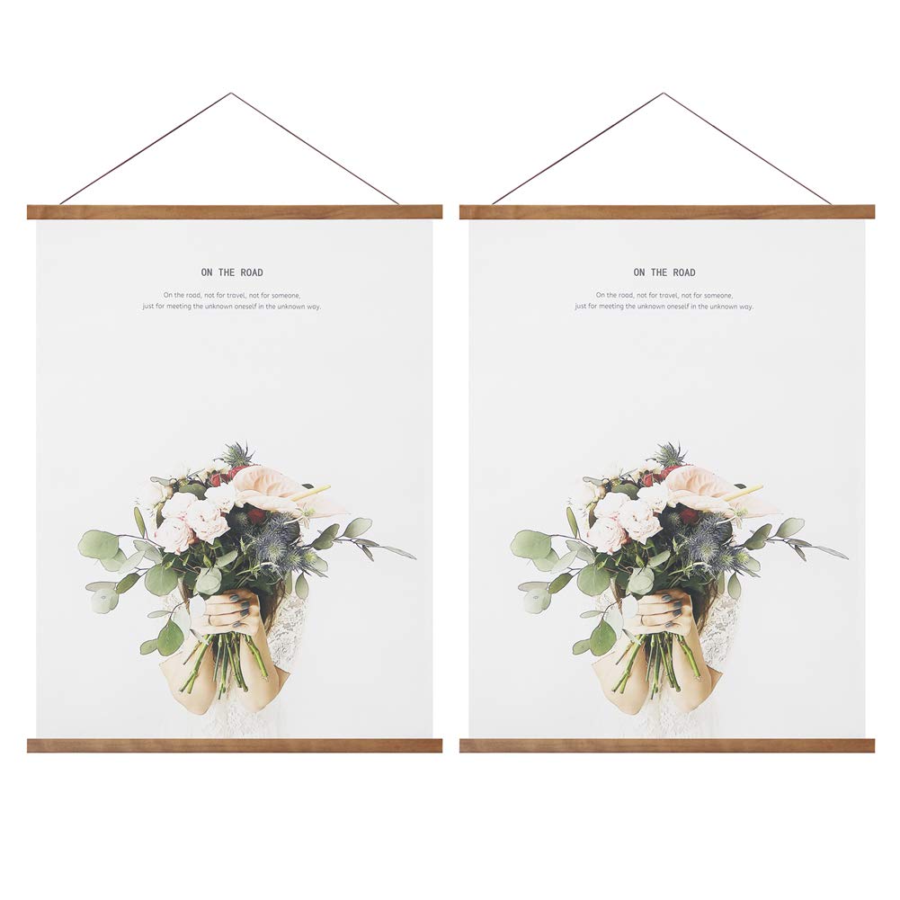 Miaowater 2 Pack Poster Frame,8x10 8x12 8x18 Magnetic Light Wood Wooden Frames Hanger for Photo Picture Art Canvas Print Artwork Wall Hanging Teak Wood 8''