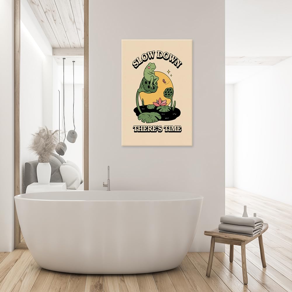 NAVIWEEK Vintage Frog Posters Wall Art Prints,SLOW DOWN THERE S TIME Cute Frog Wall Art Decor,Frog Decor for Bedroom,lotus Creativity Wall Canvas Prints 12x16 in Unframed