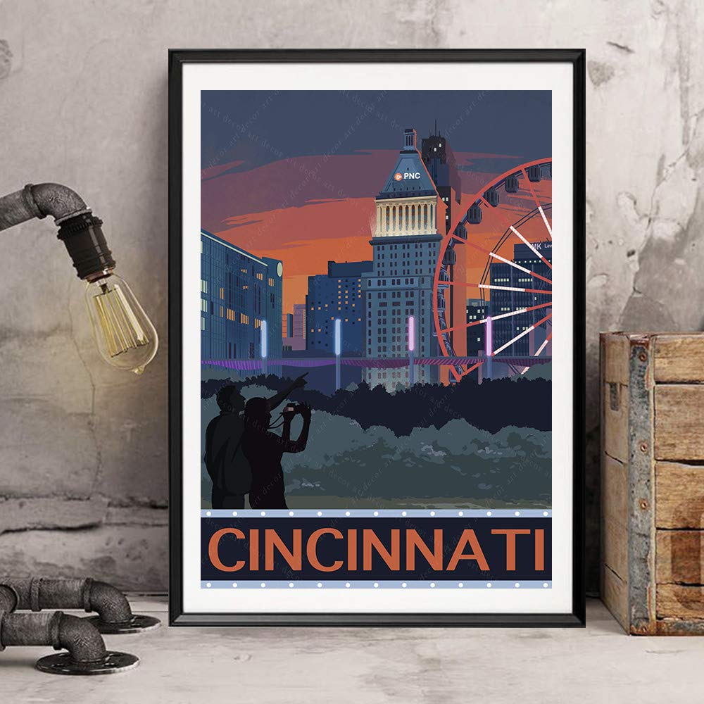 xtvin USA Cincinnati Ohio America Vintage Travel Poster Art Print Canvas Painting Home Decoration Gift (12X18 inch)