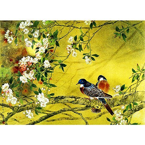 Meishe Art Vintage Poster Print Chinese Traditional Painting Birds and Flowers Oriental Ancient Asian Watercolor Drawing Wall Decor