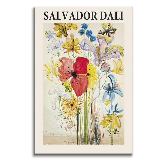Salvador Dali - Fleurs D'ete Dans un Paysage of Memory Canvas Wall Art Print Poster Picture Modern Surrealism Canvas Wall Art Posters Classic Retro Home Room Decor for Living Room, Bedroom 12"x18"