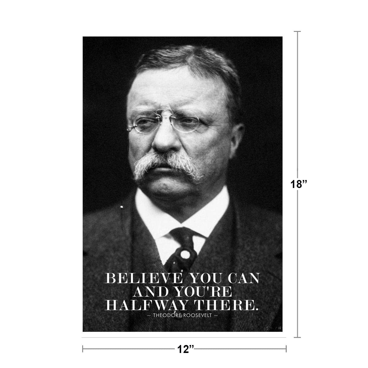 Theodore Roosevelt Believe You Can And Youre Halfway There Black and White Cool Wall Decor Art Print Poster 12x18
