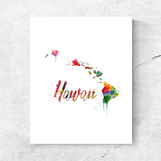 ZLKAPT Hawaii Map Watercolor Art Print Home Decor USA Map Wall Art Hawaii City Poster Painting Country Poster Pictures 8x10inch No Frame