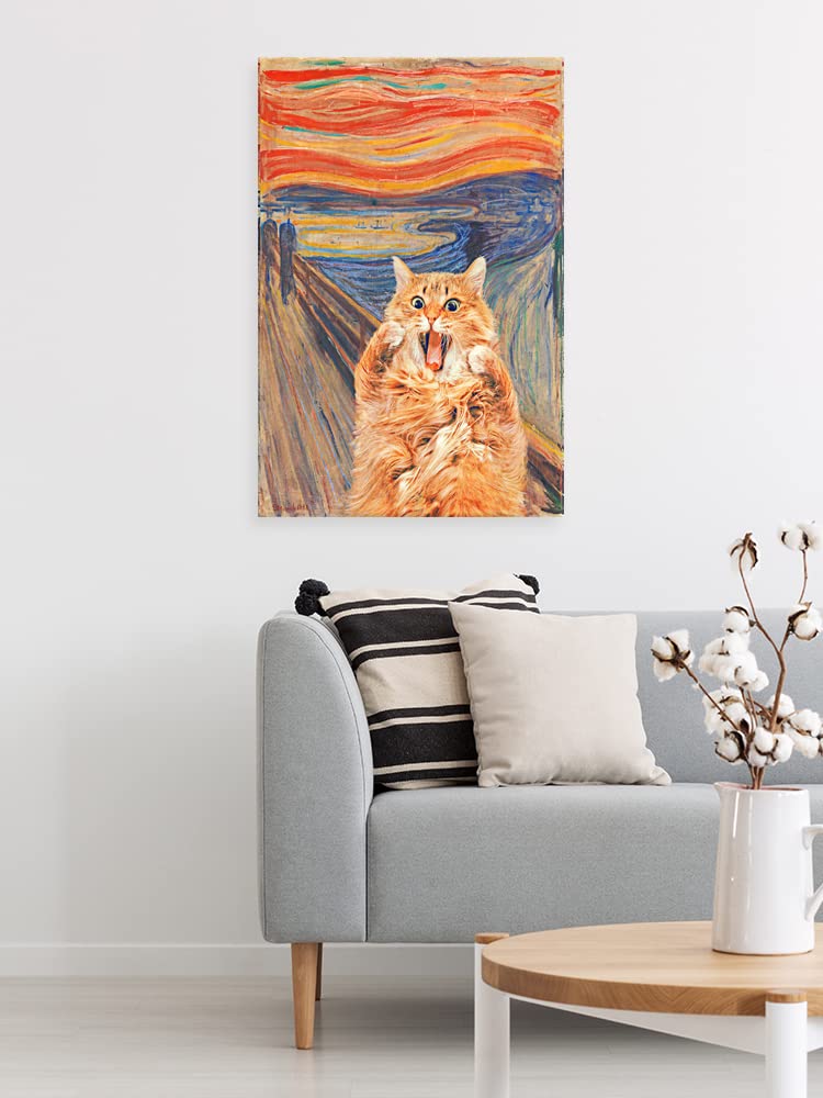 Abstract Edvard Munch Canvas Wall Art Famous Art The Scream Funny Cat Aesthetic Poster Retro Print Paintings Orange Gallery Wall Decor Pictures for Bedroom Living Room 12x16 Inch Unframed