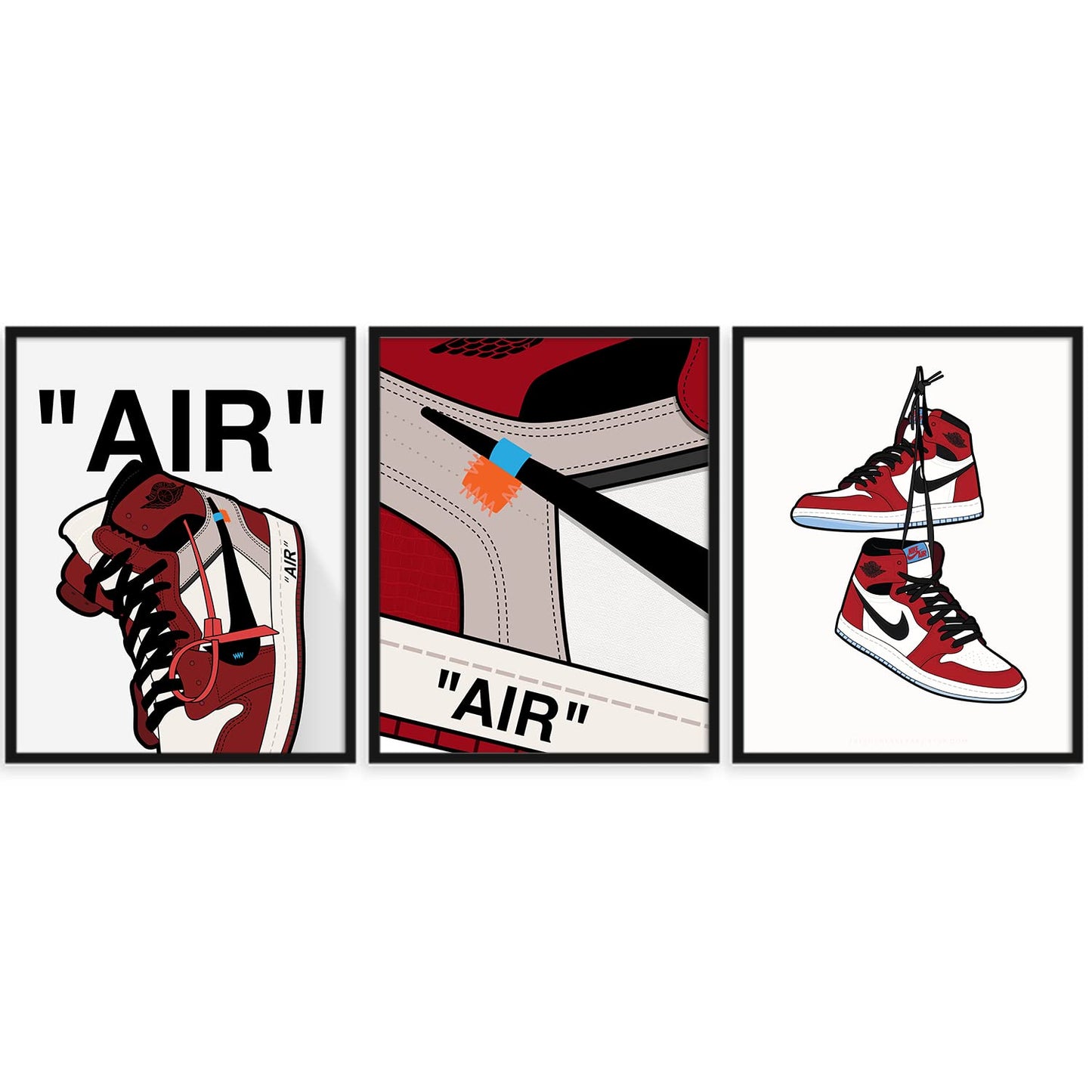 Sylvana Workshop - Air Jordan Red Poster Prints , UNFRAMED(8"x10" Set of 3 Wall Decor)