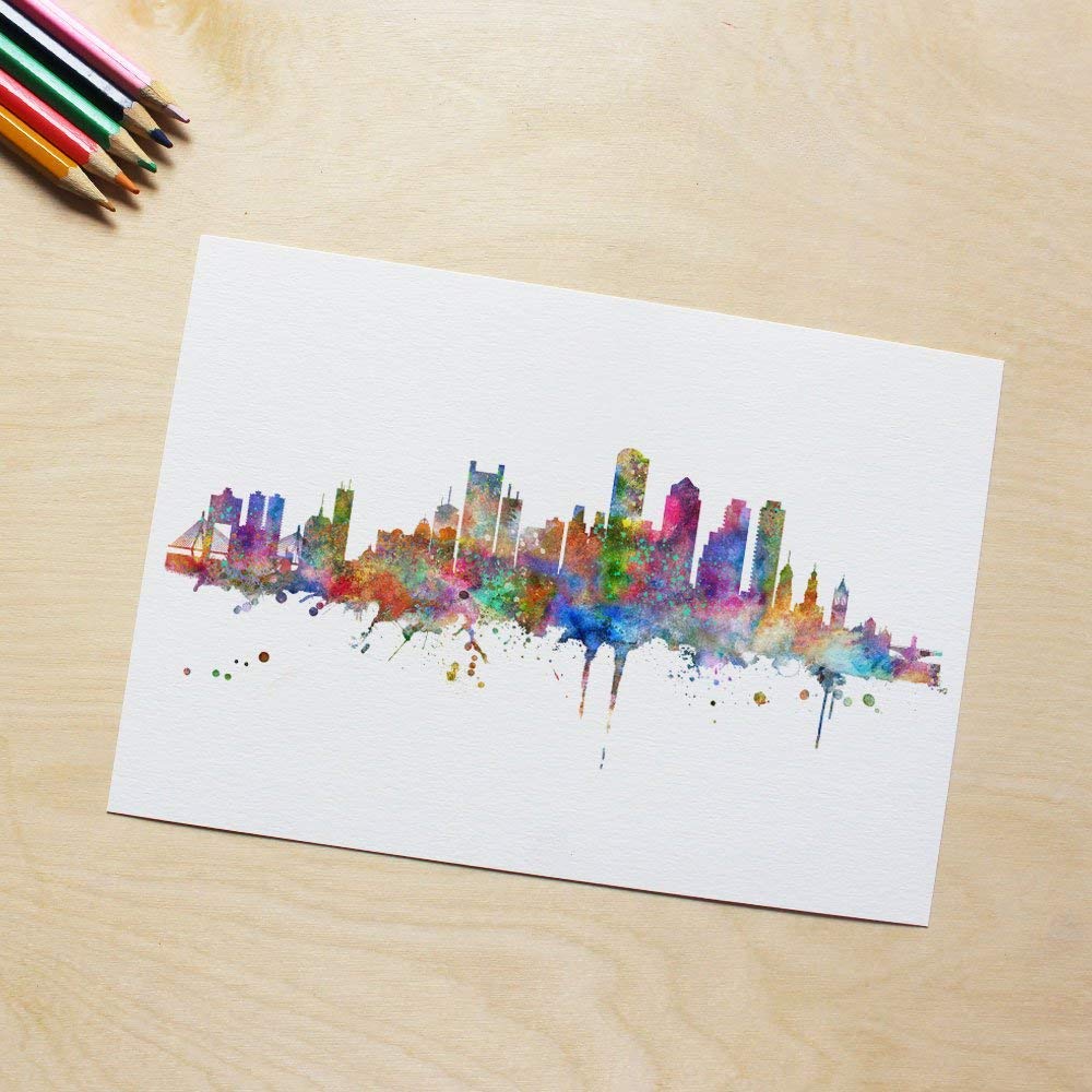 Boston Skyline Art Print Painting Inspirational City Skyline Wall Art Poster Boston Watercolor Art Decor 8x10inch No Frame