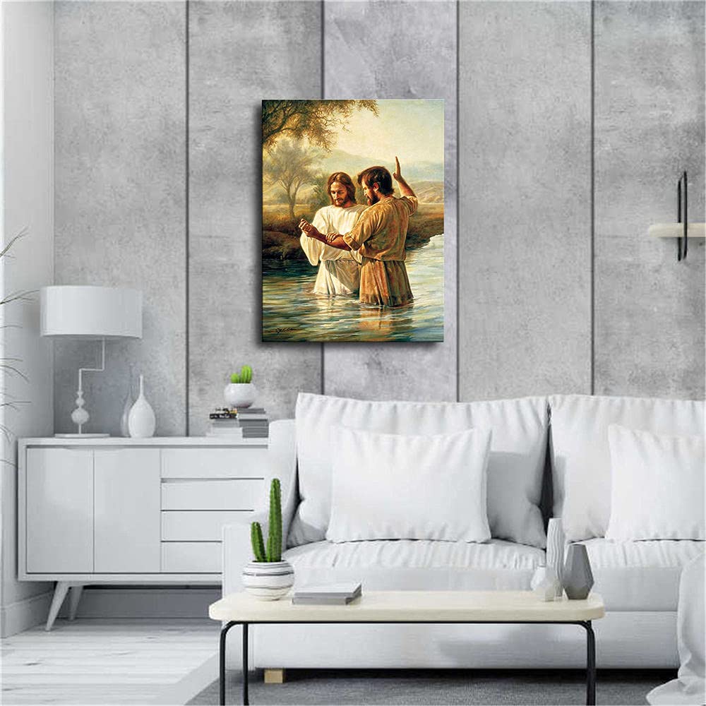 WRR Baptism of Jesus Christ Poster Picture Canvas Wall Art Print Christianity Jesus Home Room Decor (12x16inch-NoFramed,2)