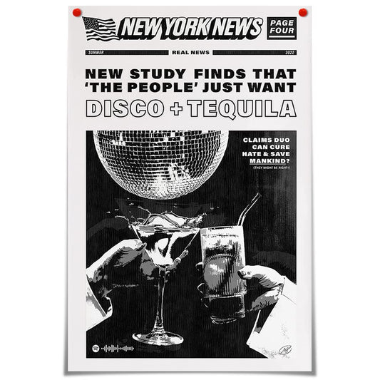 Vintage Music Aesthetics Poster Prints Funny Black and White New York News Canvas Wall Art Humor Quotes Poster Trendy Retro Music Party Wall Decor for Living Room Bar 12x16in Unframed