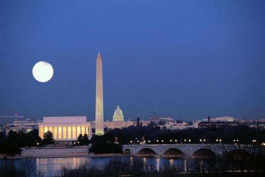 Washington DC Skyline at Night with Full Moon Photo Photograph Cool Wall Decor Art Print Poster 18x12