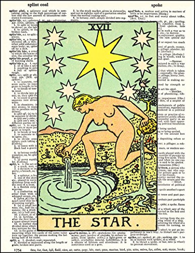 Fresh Prints of CT Dictionary Art Print - The Star, Tarot Card - 8"x10.5" - Mixed Media Poster Printed on Vintage Dictionary Page