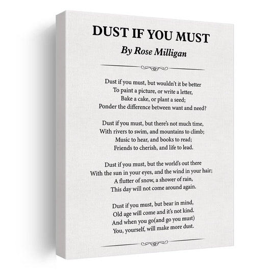 Motivational Dust If You Must poetry Canvas Wall Art Print Poster Painting Framed Modern Artwork for Home Parlour Office Decor 12 X 15 Inch