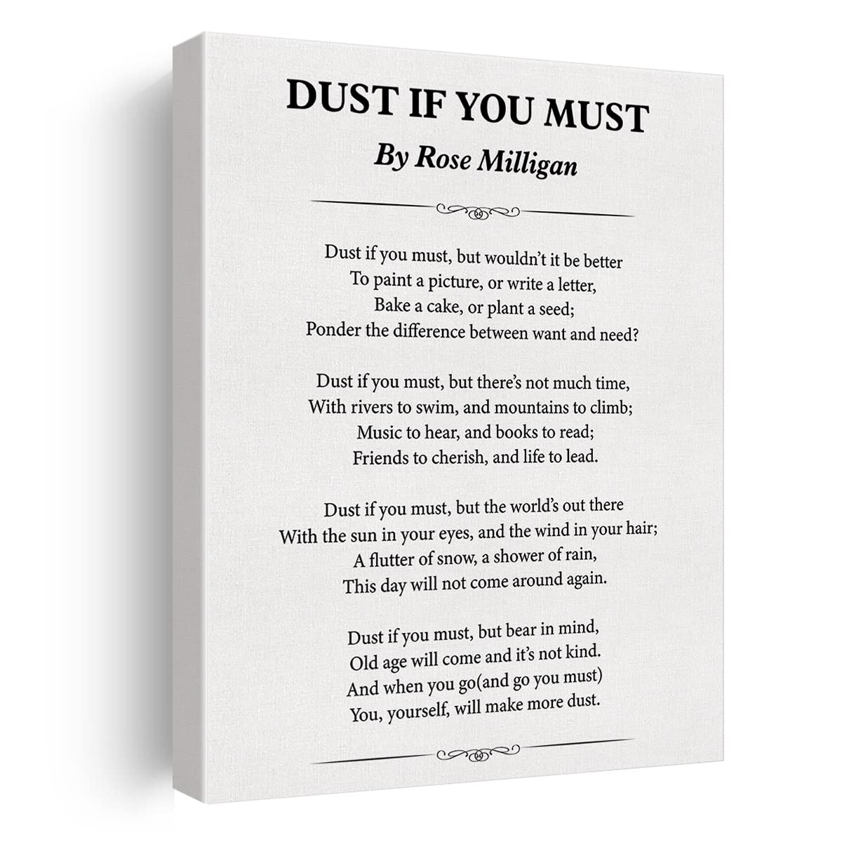 Motivational Dust If You Must poetry Canvas Wall Art Print Poster Painting Framed Modern Artwork for Home Parlour Office Decor 12 X 15 Inch