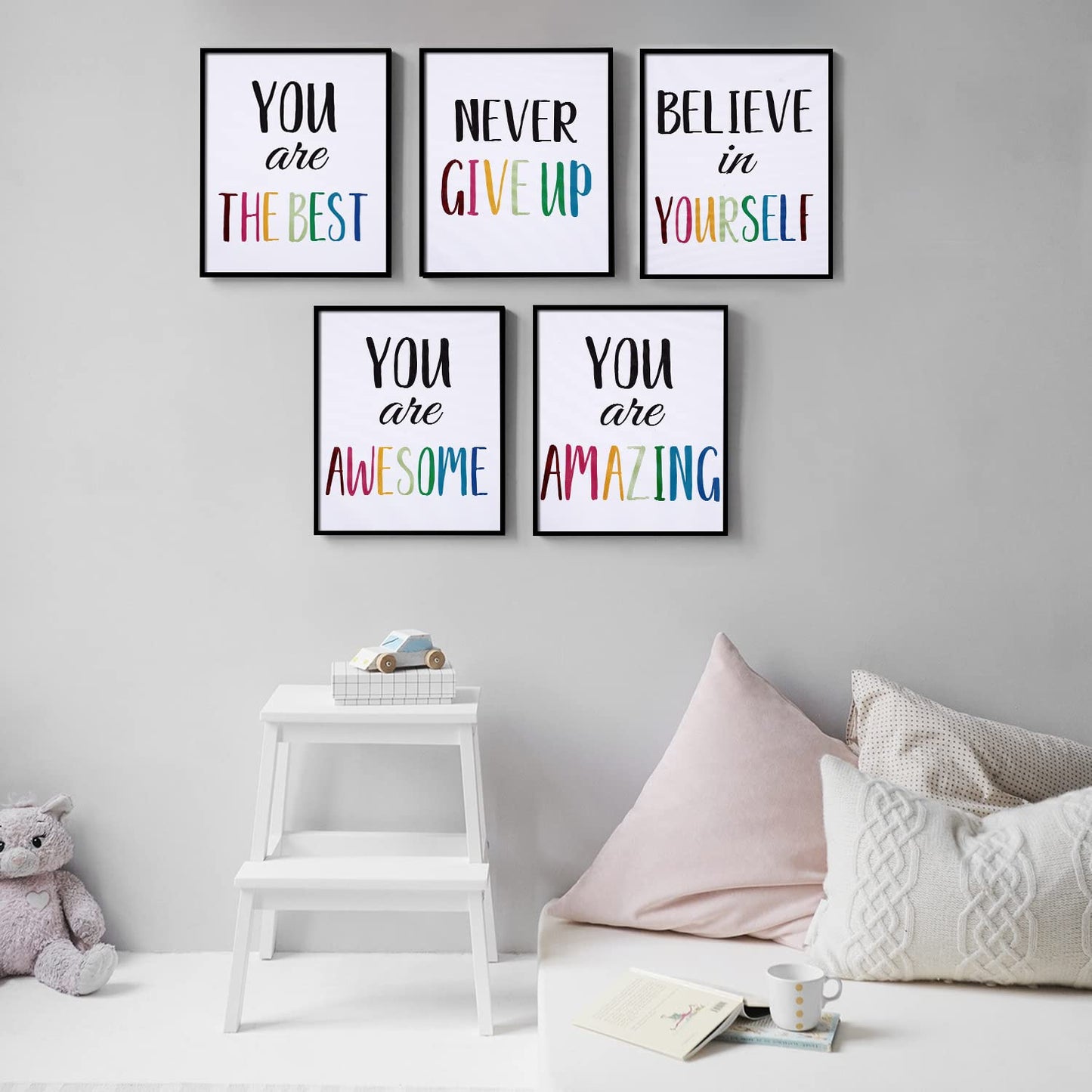 12 Pieces Inspirational Print Wall Poster Motivational Quote Watercolor Words Posters Aesthetic Poster Unframed Canvas Saying Painting Posters for Kids Room Modern Decoration (White, 8 x 10 Inches)
